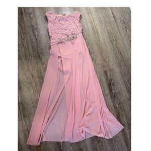 Weissman Pink Sequin Lyrical Dance Costume Dress SA High Slit Keyhole Back 14252